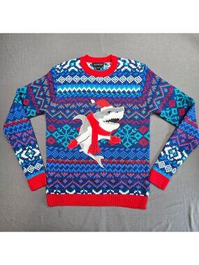 Blizzard Bay S Mens Knit Christmas Sweater Red Blue Shark Fair Isle Ugly Holiday